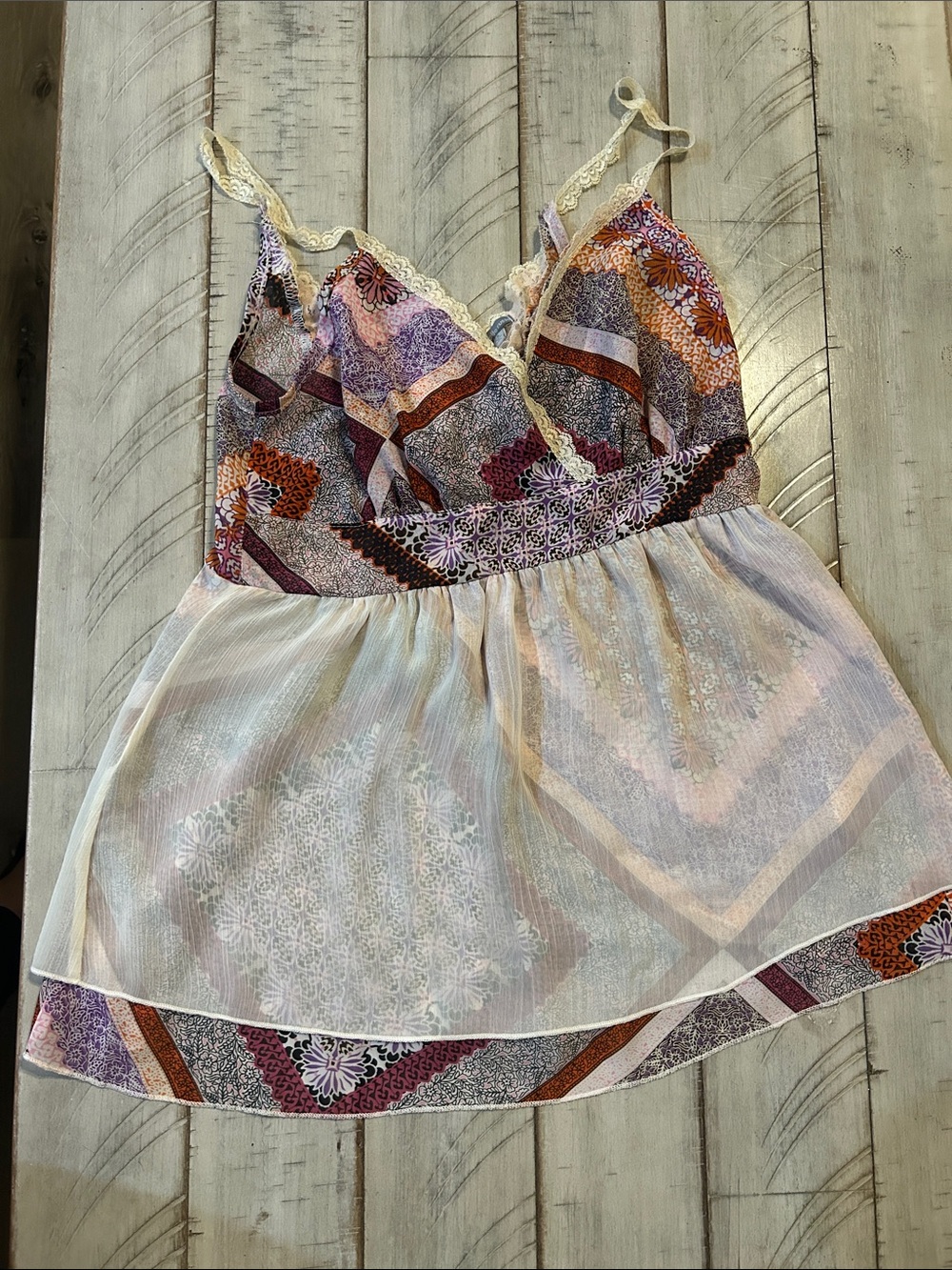 Charlotte Russe Purple, Cream & Orange Floral Lace-Trim Cami